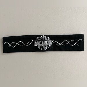 Harley-Davidson Black Bandana with White Embroidered Logo and Rhinestones